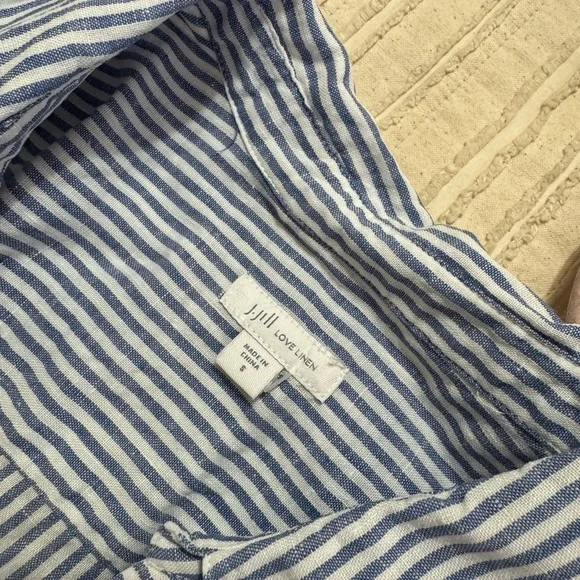 J. Jill Love Linen Blue and White Striped Button Down Sleeveless Blouse - Picture 4 of 5
